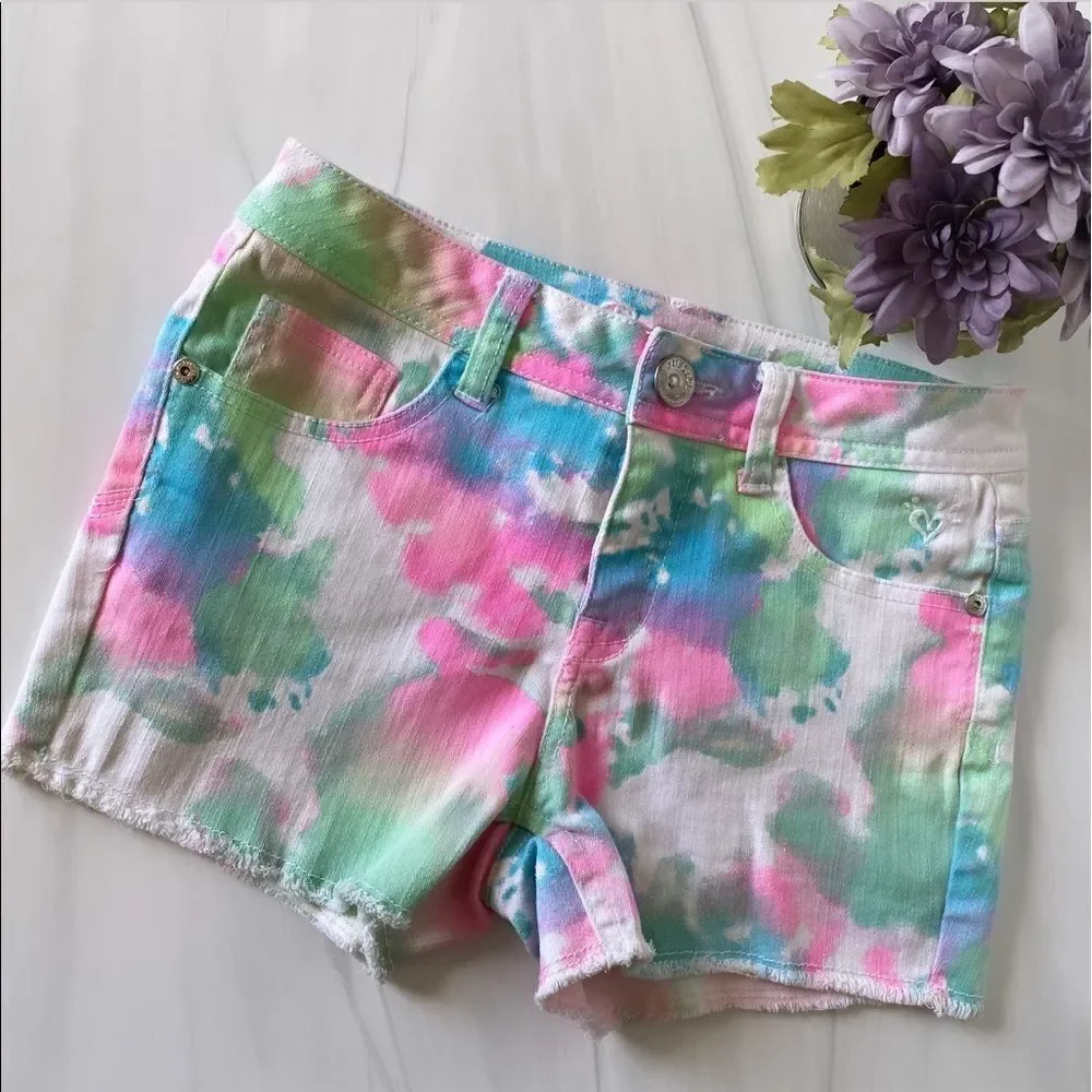 Justice Bubble Gum Tie Dye Denim Shorts Sz 12R